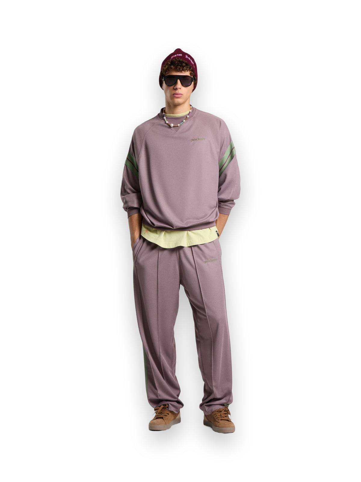 PALM ANGELS URBAN LOGO TRACK CREWNECK MAUVE - SAGE