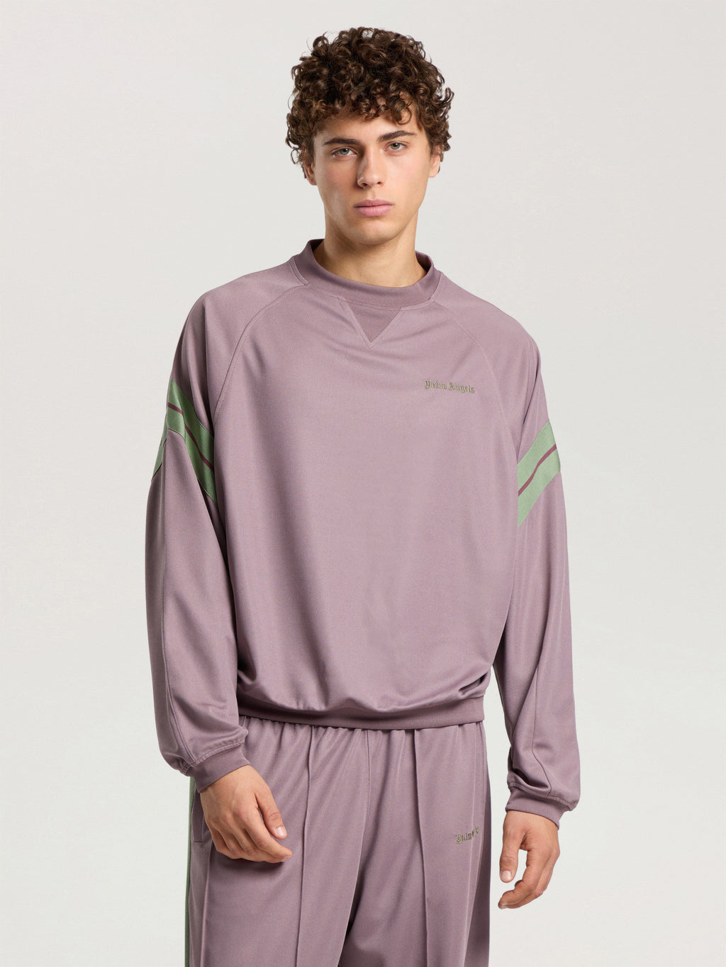 PALM ANGELS URBAN LOGO TRACK CREWNECK MAUVE - SAGE — vista 2