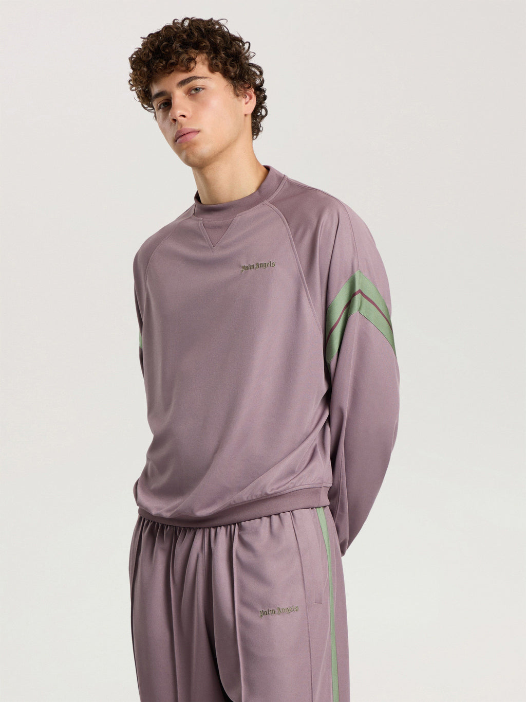 PALM ANGELS URBAN LOGO TRACK CREWNECK MAUVE - SAGE — vista 3