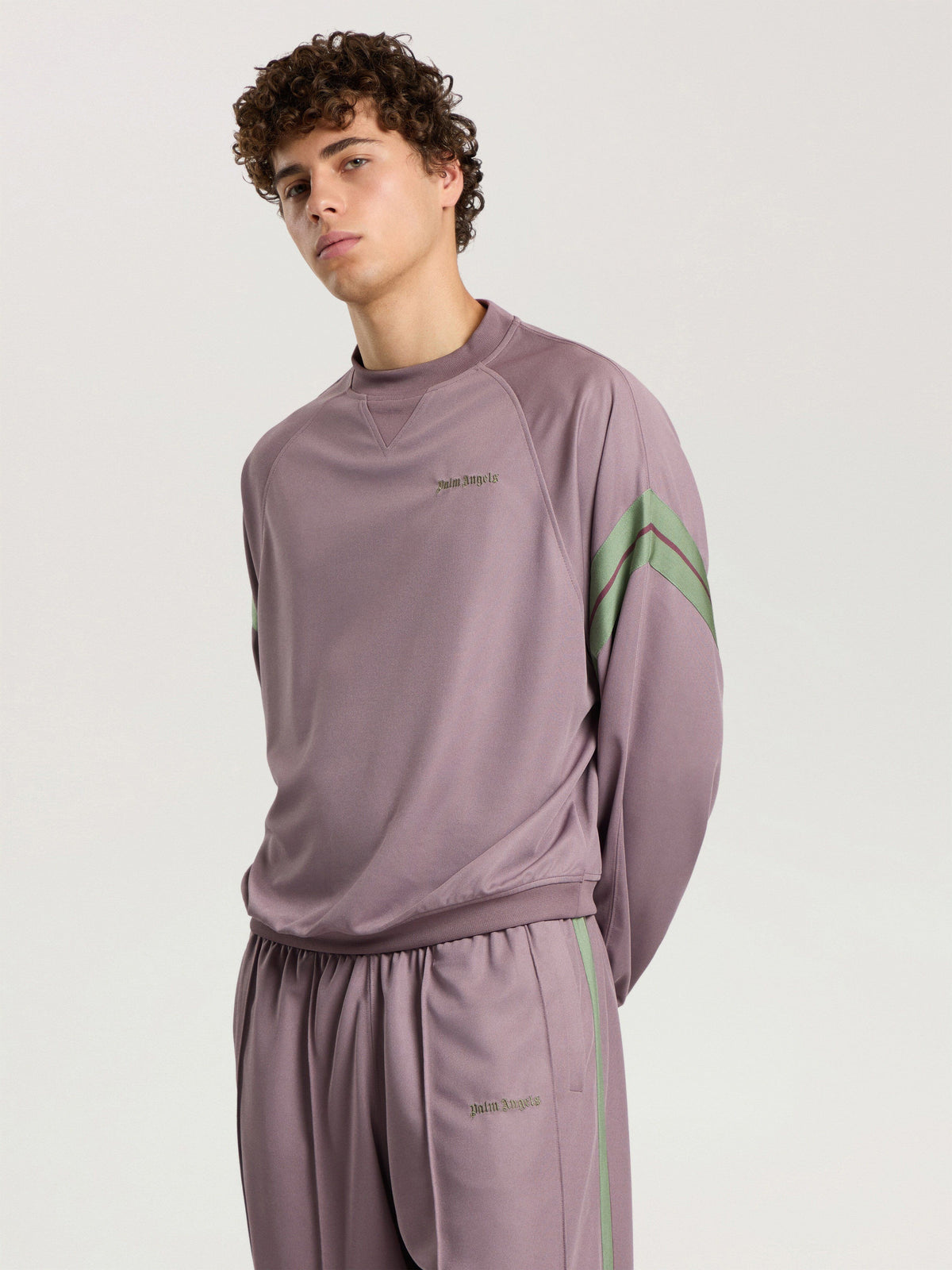 PALM ANGELS URBAN LOGO TRACK CREWNECK MAUVE - SAGE — vista 3
