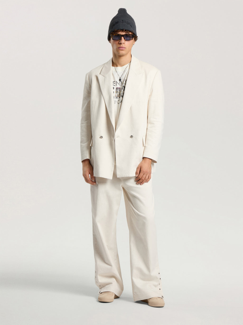 PALM ANGELS PALM TREE LOOSE TROUSERS OFF WHITE - SILVER — vista 2