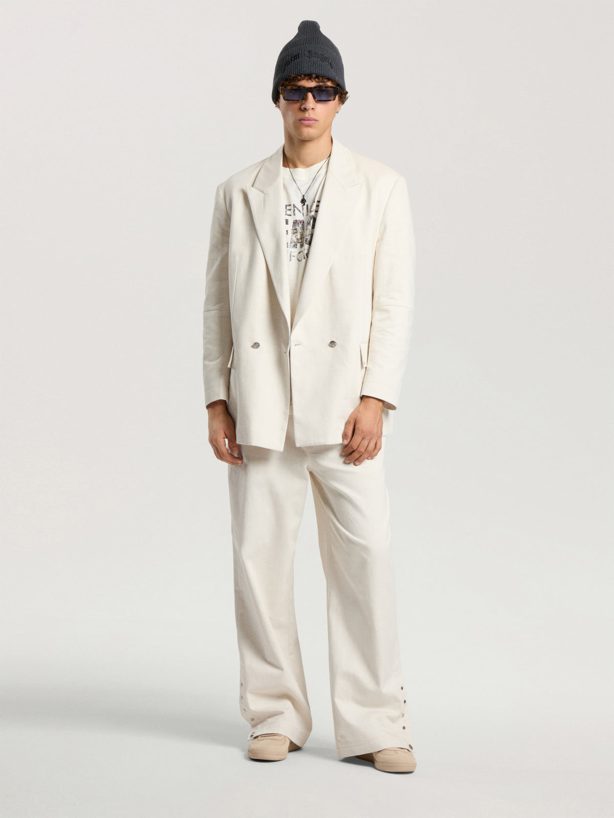 PALM ANGELS PALM TREE LOOSE TROUSERS OFF WHITE - SILVER — vista 2