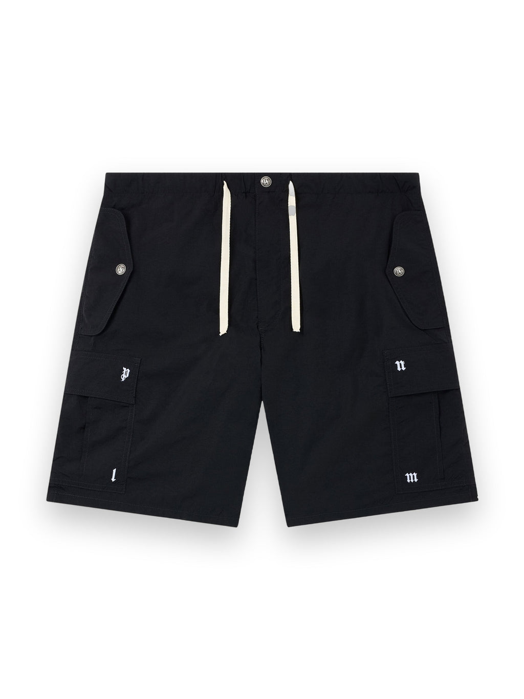 PALM ANGELS PALM TYPE LOOSE CARGO SHORTS BLACK - OFF WHITE