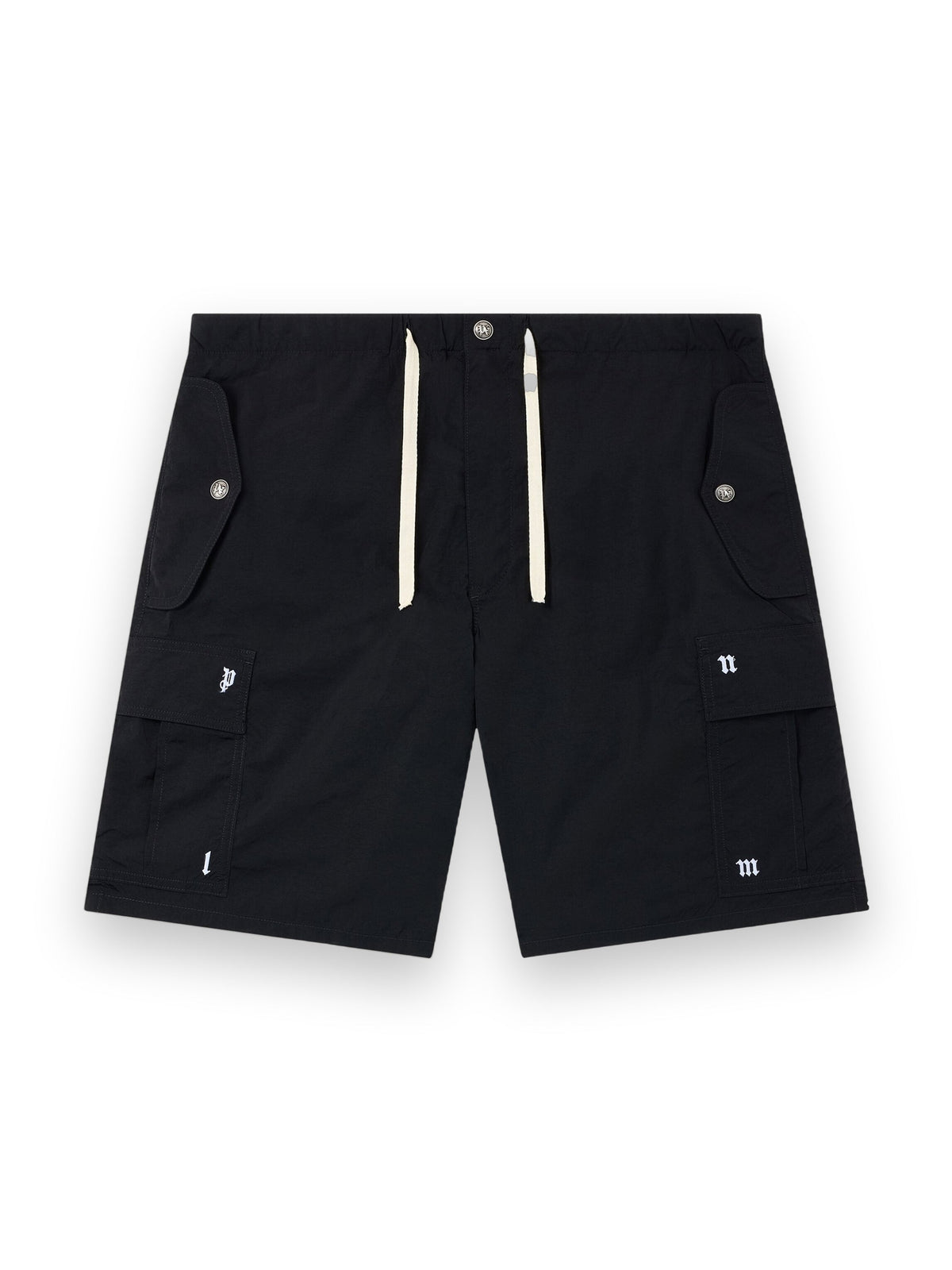 PALM ANGELS PALM TYPE LOOSE CARGO SHORTS BLACK - OFF WHITE