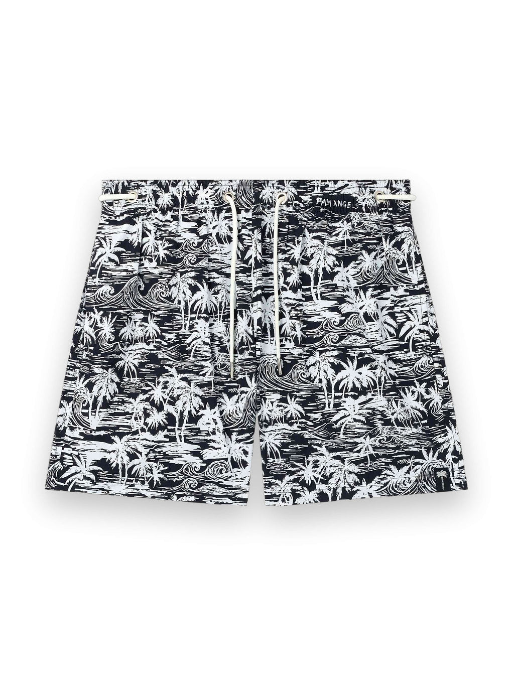 PALM ANGELS PALM WAVES SWIM SHORTS BLACK - OFF WHITE