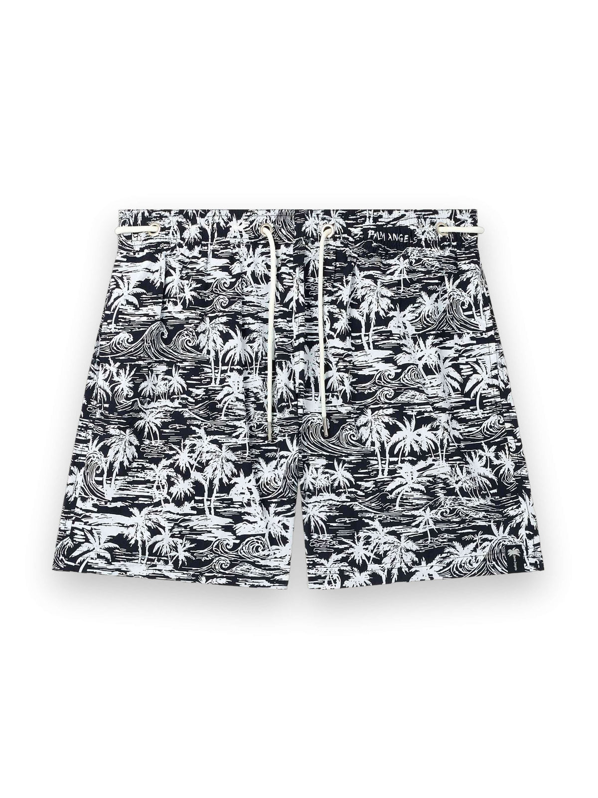 PALM ANGELS PALM WAVES SWIM SHORTS BLACK - OFF WHITE