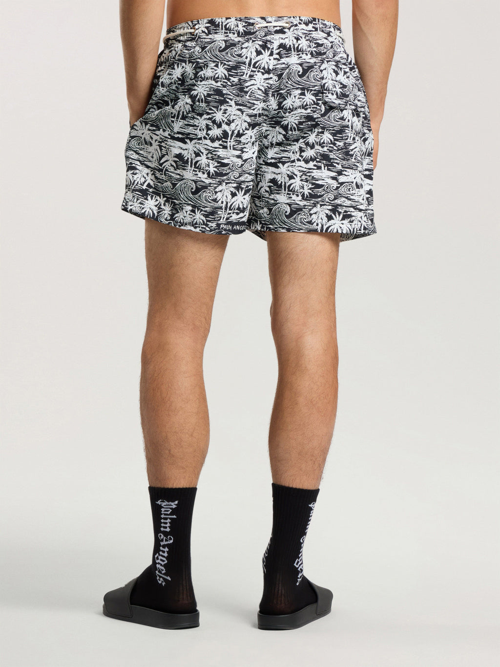 PALM ANGELS PALM WAVES SWIM SHORTS BLACK - OFF WHITE — vista 5