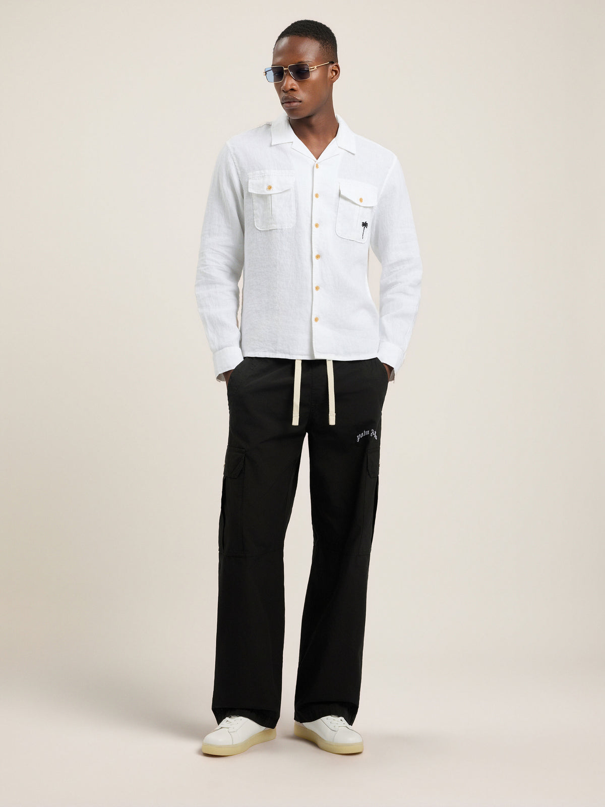PALM ANGELS PALM TREE BOWLING SHIRT OFF WHITE - BLACK — vista 2