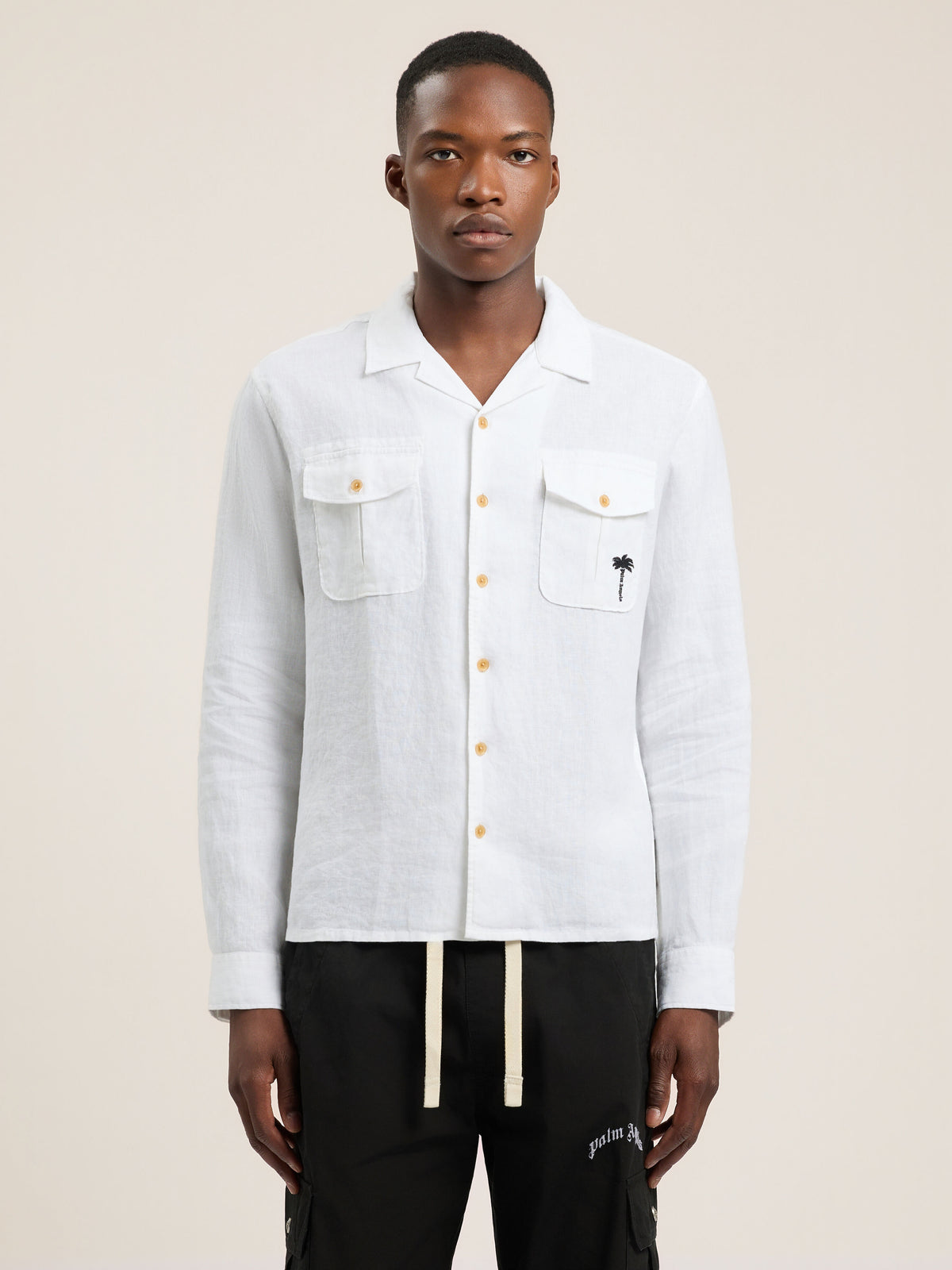 PALM ANGELS PALM TREE BOWLING SHIRT OFF WHITE - BLACK — vista 3