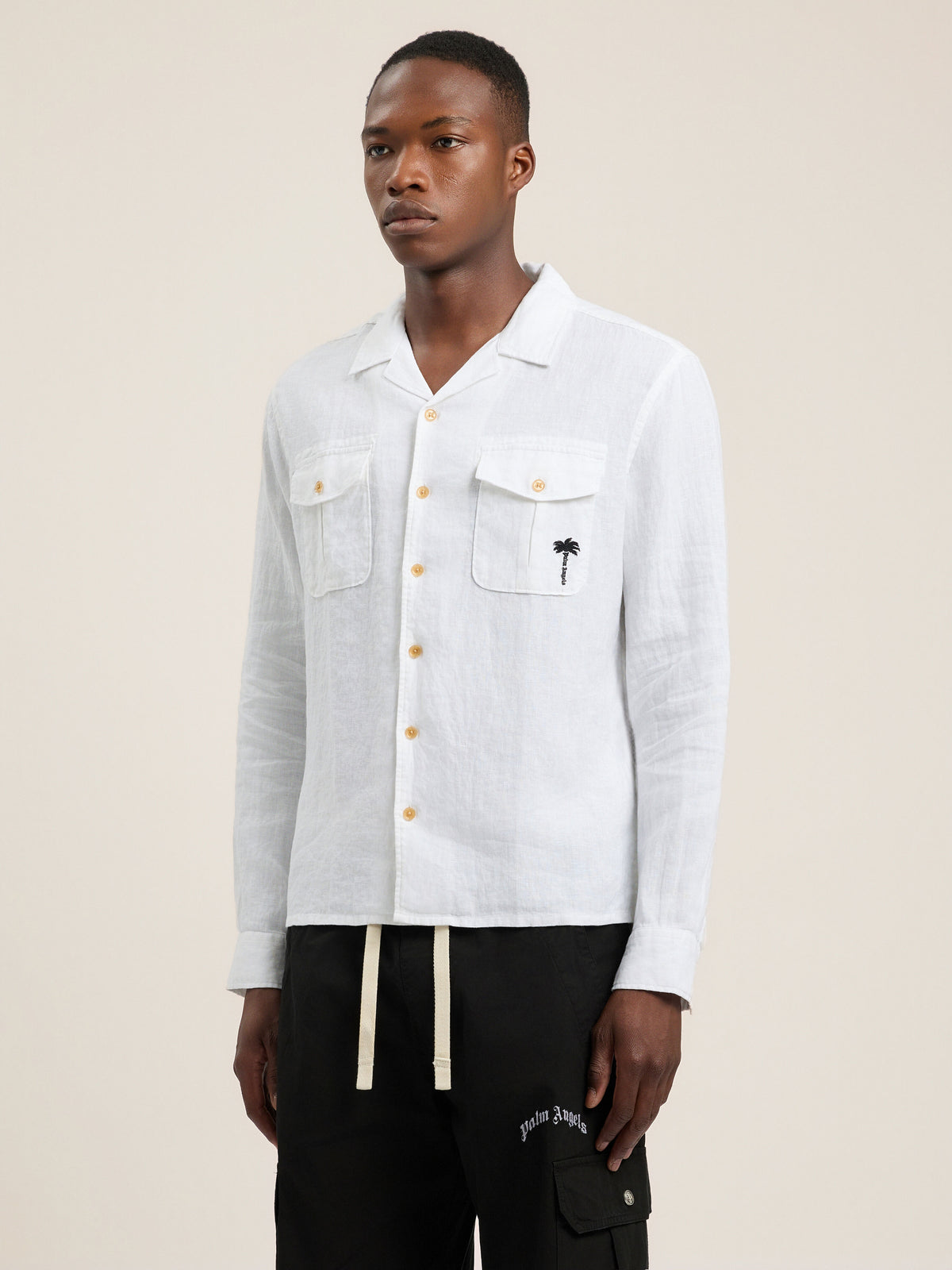 PALM ANGELS PALM TREE BOWLING SHIRT OFF WHITE - BLACK — vista 4