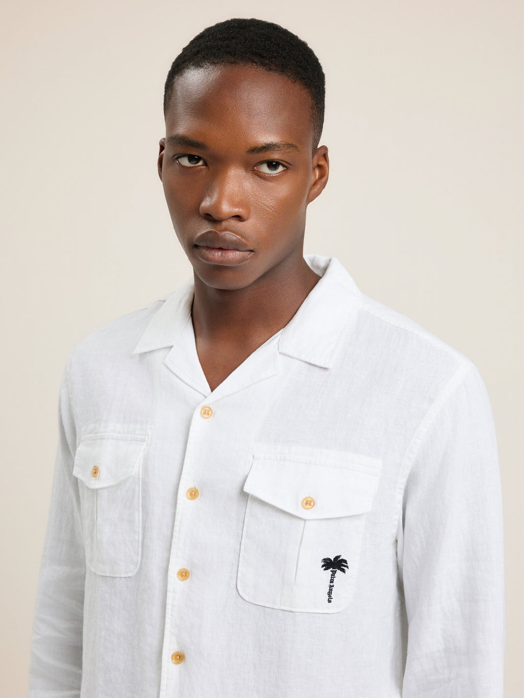 PALM ANGELS PALM TREE BOWLING SHIRT OFF WHITE - BLACK — vista 6