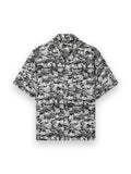 PALM ANGELS PALM WAVES LINEN BOWLING SHIRT BLACK - OFF WHITE