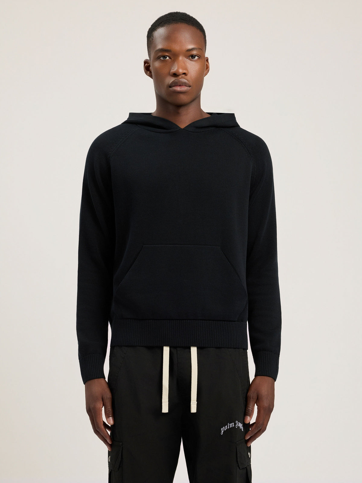 PALM ANGELS CURVED LOGO REGULAR KNIT HOODIE BLACK - OFF WHITE — vista 3