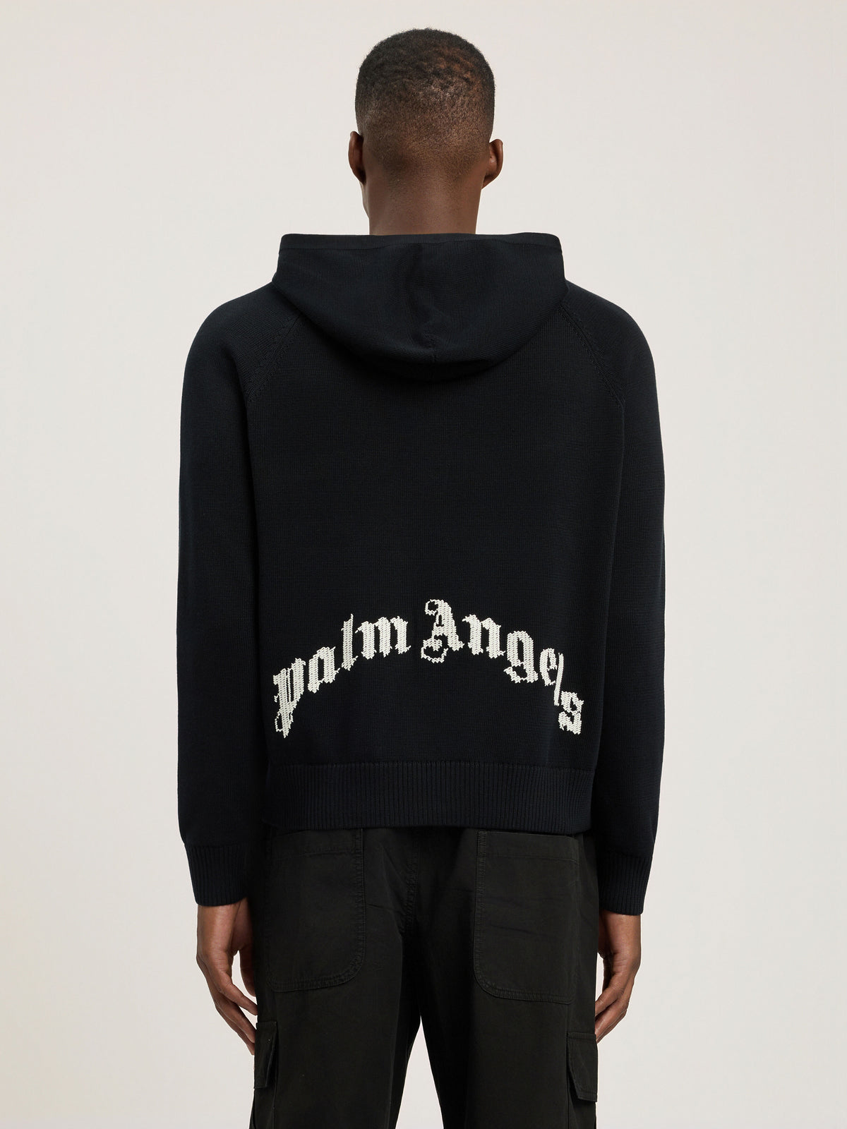 PALM ANGELS CURVED LOGO REGULAR KNIT HOODIE BLACK - OFF WHITE — vista 5