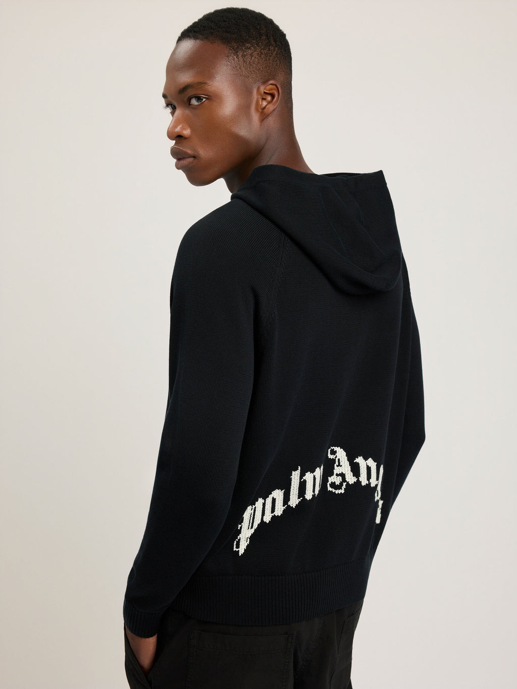 PALM ANGELS CURVED LOGO REGULAR KNIT HOODIE BLACK - OFF WHITE — vista 6