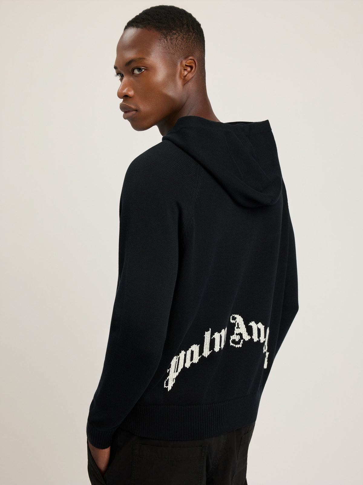 PALM ANGELS CURVED LOGO REGULAR KNIT HOODIE BLACK - OFF WHITE — vista 6
