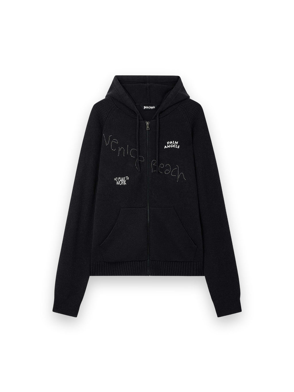 PALM ANGELS SURFER DREAMS KNIT ZIP-UP HOODIE BLACK - OFF WHITE