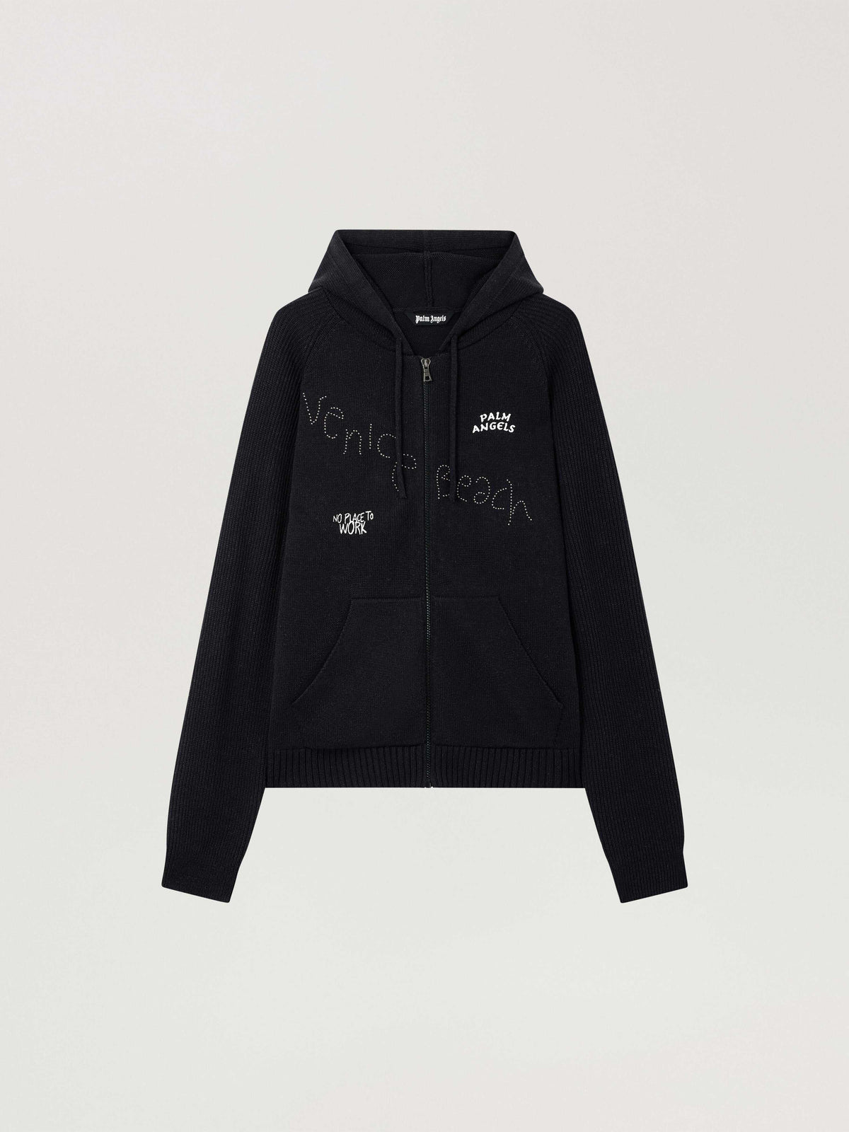 PALM ANGELS SURFER DREAMS KNIT ZIP-UP HOODIE BLACK - OFF WHITE