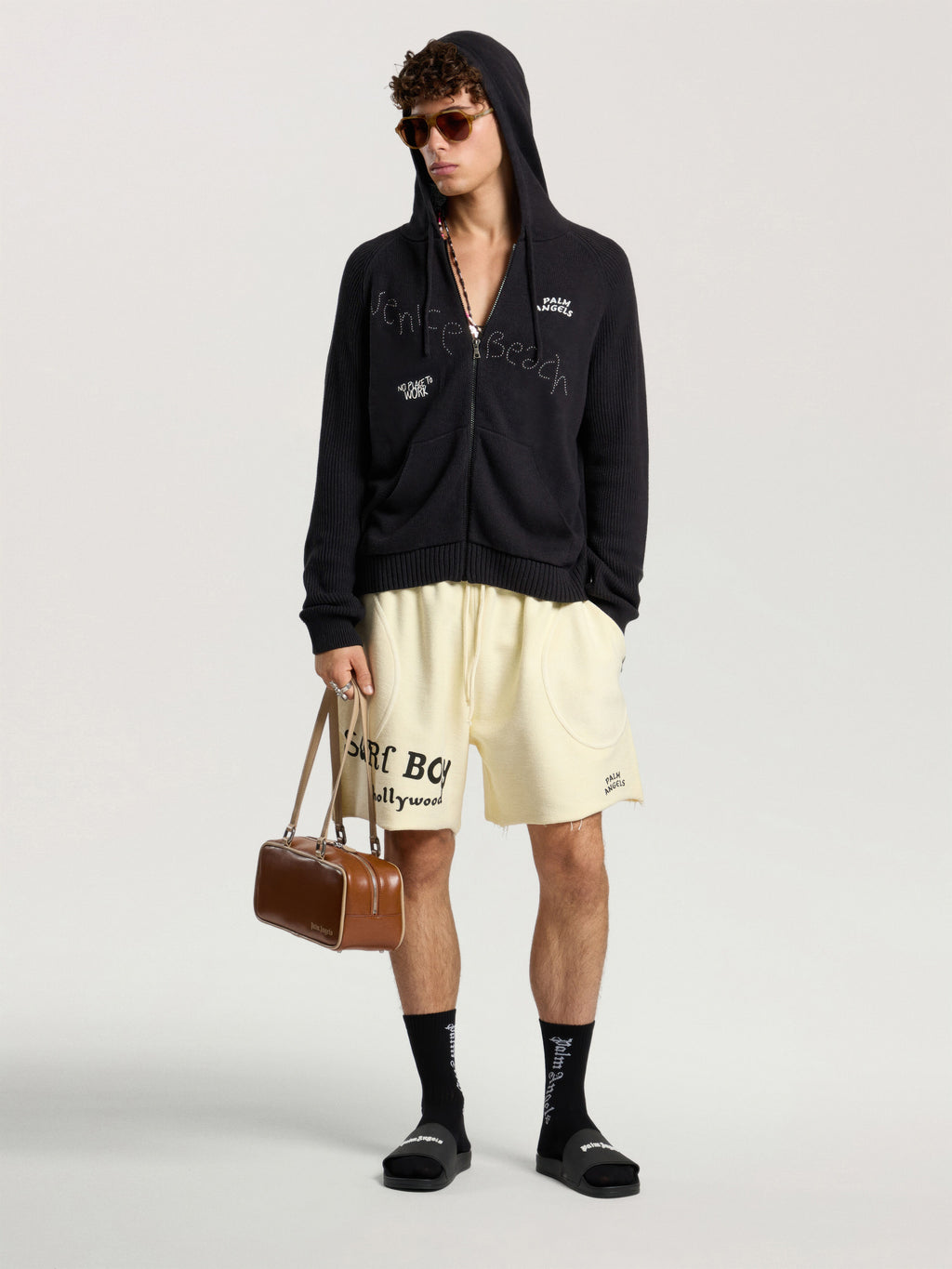 PALM ANGELS SURFER DREAMS KNIT ZIP-UP HOODIE BLACK - OFF WHITE — vista 2