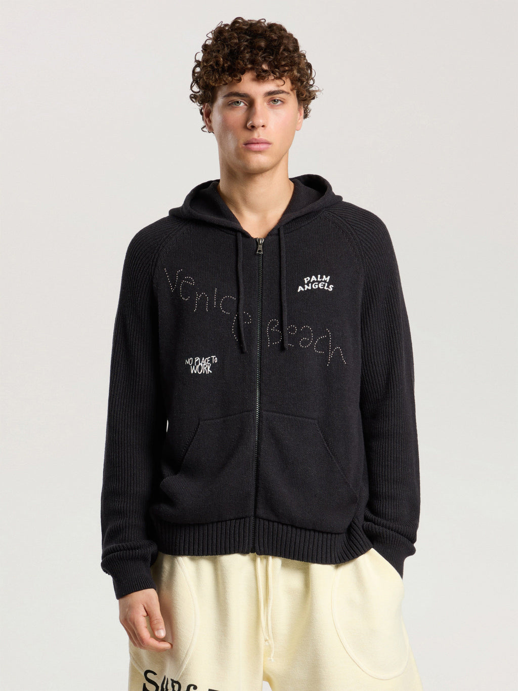 PALM ANGELS SURFER DREAMS KNIT ZIP-UP HOODIE BLACK - OFF WHITE — vista 3