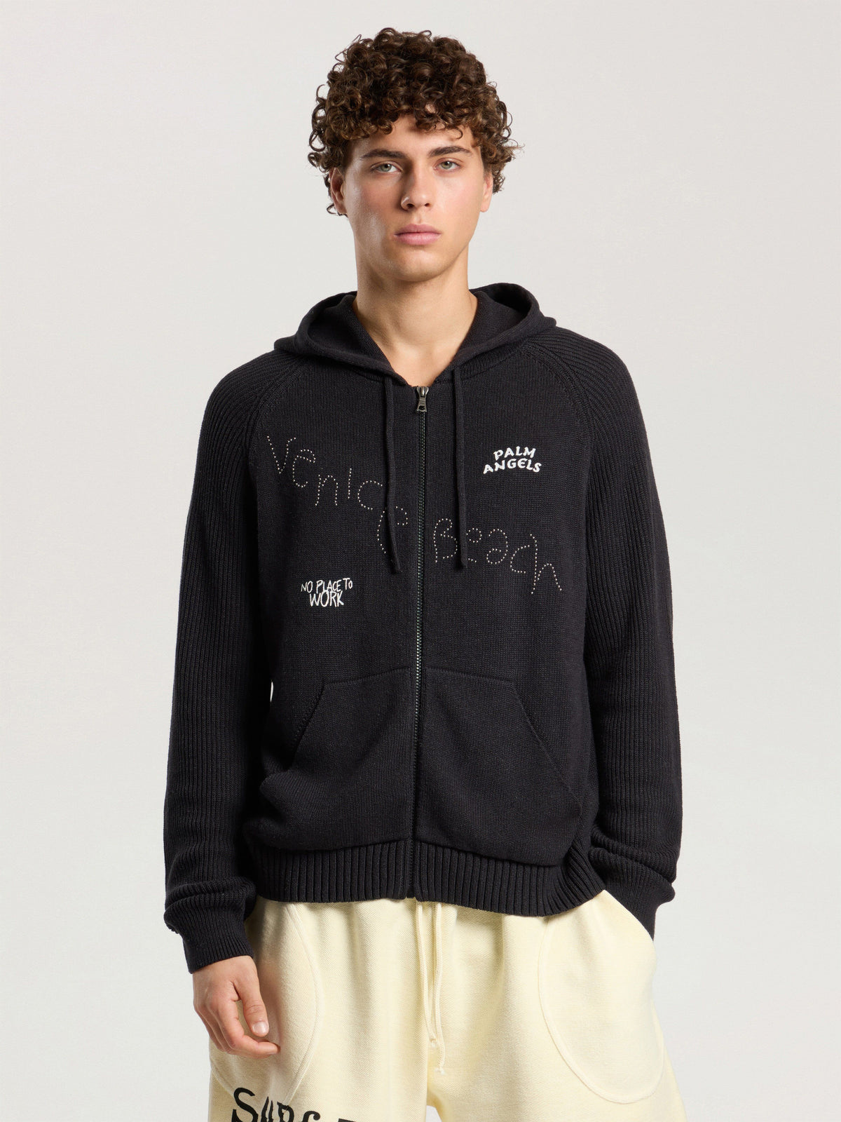 PALM ANGELS SURFER DREAMS KNIT ZIP-UP HOODIE BLACK - OFF WHITE — vista 3