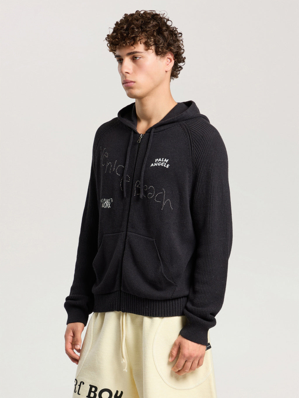 PALM ANGELS SURFER DREAMS KNIT ZIP-UP HOODIE BLACK - OFF WHITE — vista 4