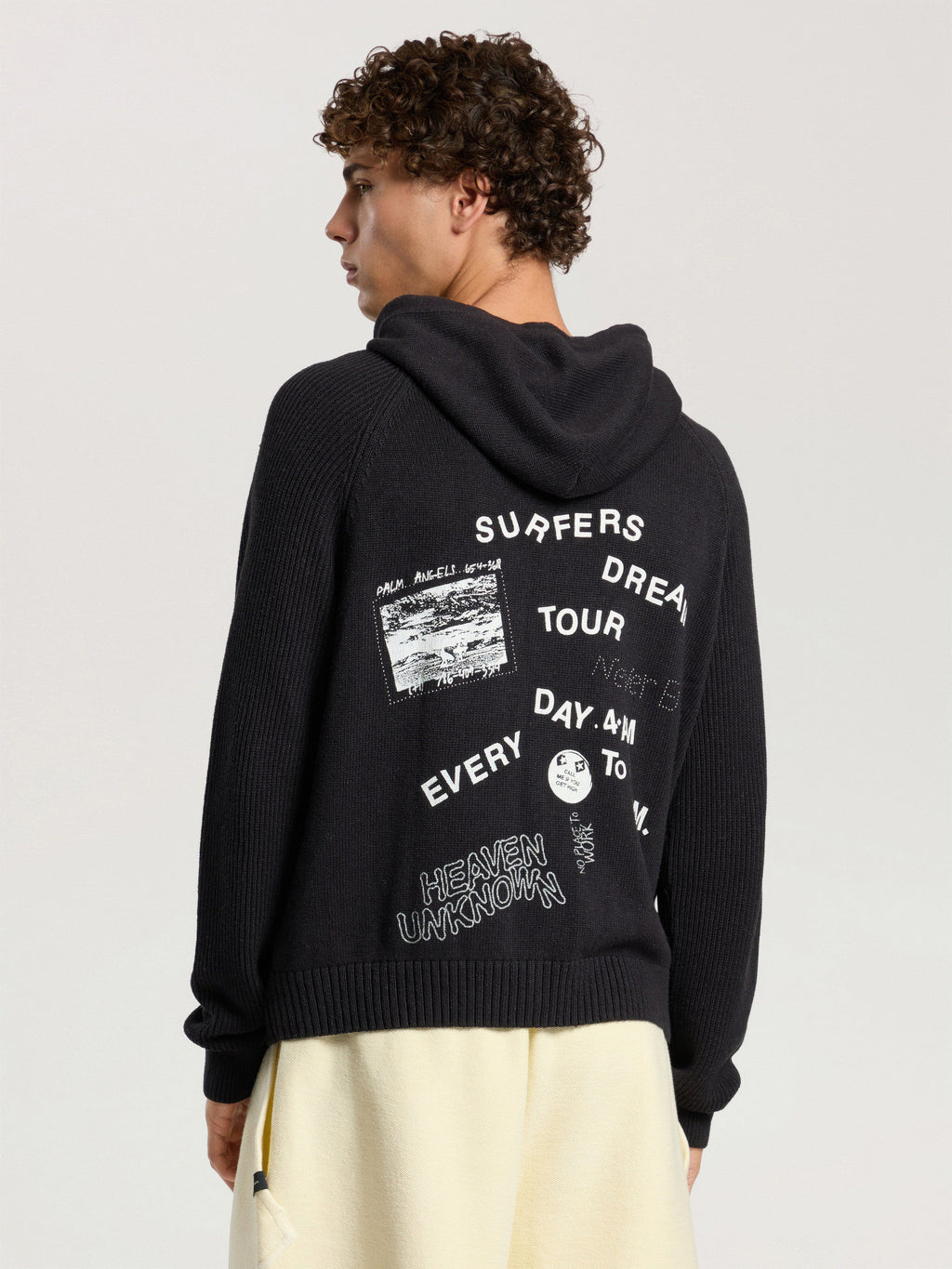 PALM ANGELS SURFER DREAMS KNIT ZIP-UP HOODIE BLACK - OFF WHITE — vista 5