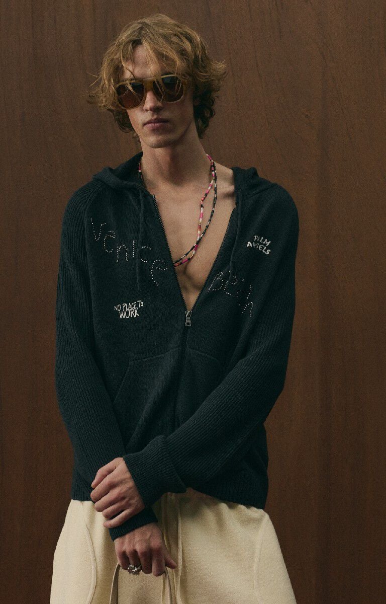 PALM ANGELS SURFER DREAMS KNIT ZIP-UP HOODIE BLACK - OFF WHITE — vista 6