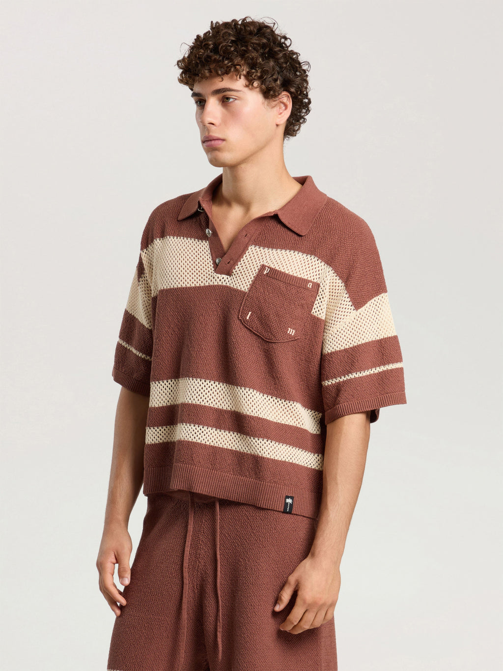PALM ANGELS PALM TYPE LOOSE KNIT POLO BROWN - KAKI — vista 4