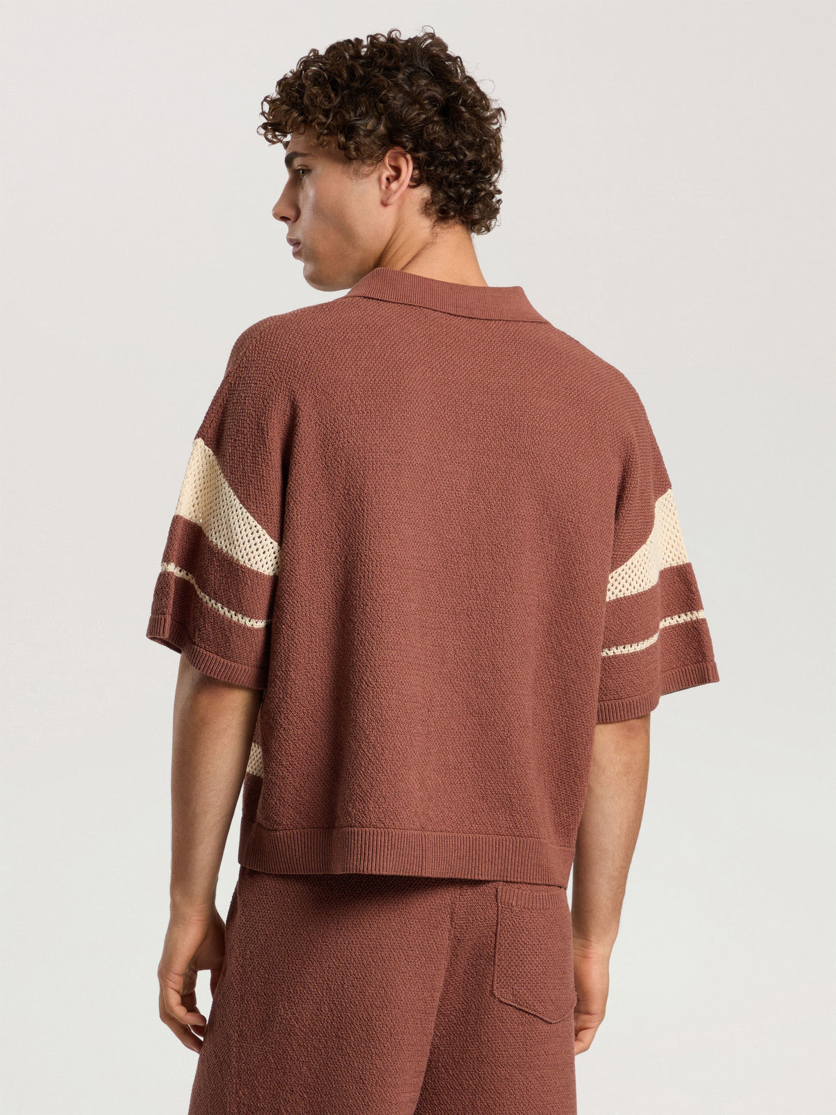 PALM ANGELS PALM TYPE LOOSE KNIT POLO BROWN - KAKI — vista 5