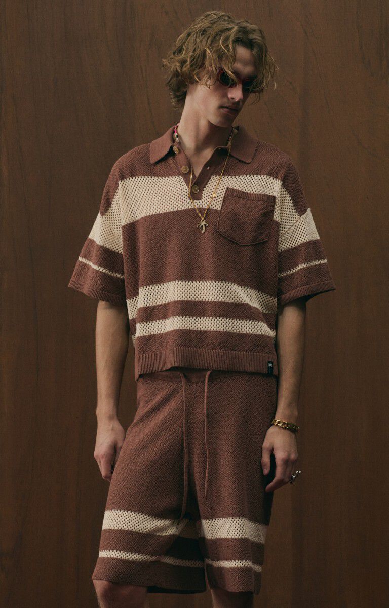 PALM ANGELS PALM TYPE LOOSE KNIT POLO BROWN - KAKI — vista 6