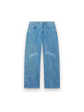 PALM ANGELS SPLITTED CURVED LOGO LOOSE JEANS LIGHT BLUE - LIGHT BLUE