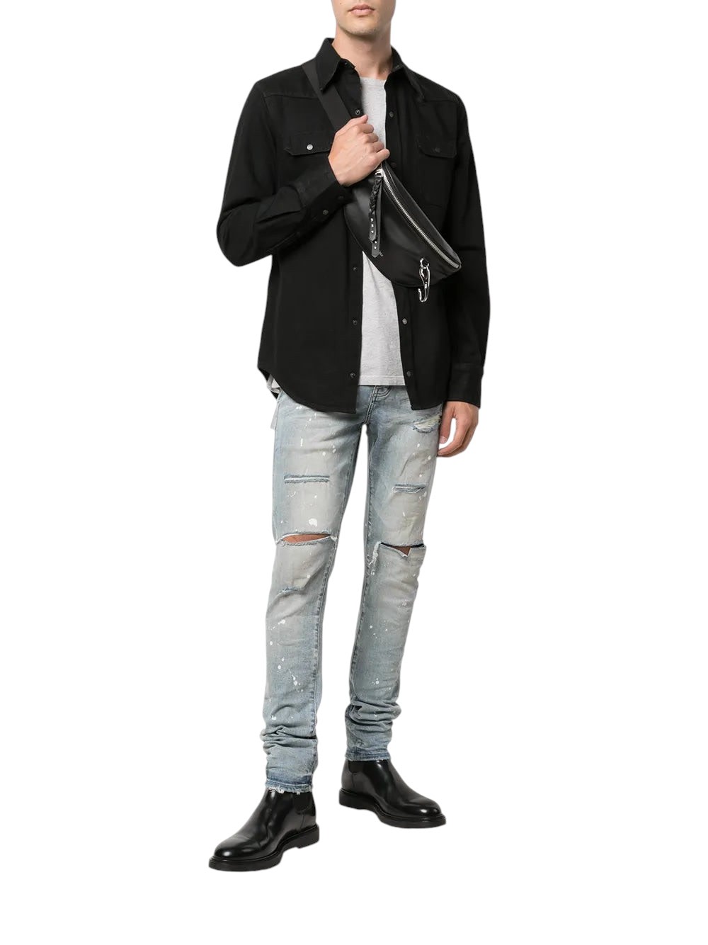 PURPLE BRAND P001 PAINT SPLATTER SLIM-FIT JEANS BLUE