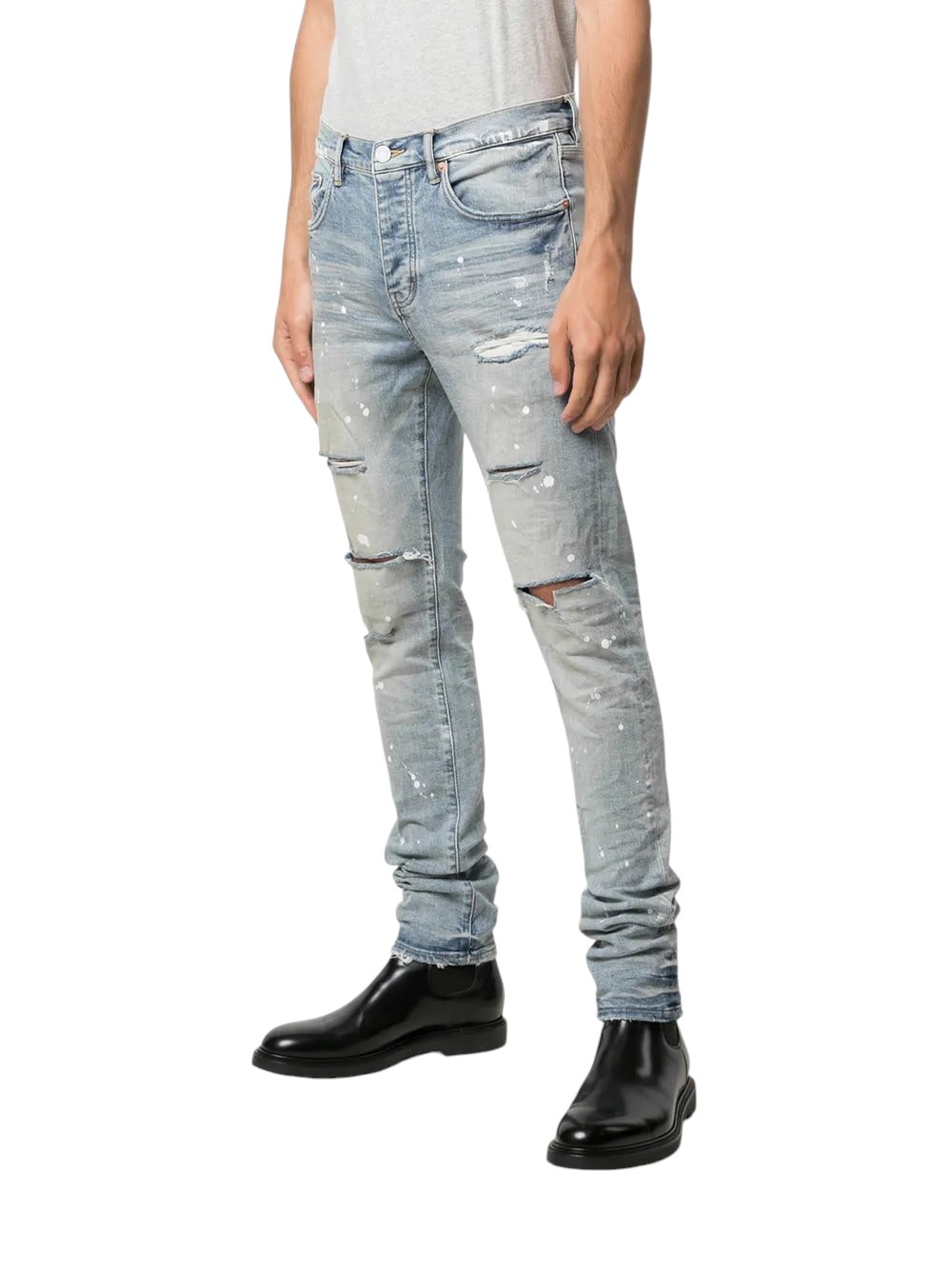 PURPLE BRAND P001 PAINT SPLATTER SLIM-FIT JEANS BLUE