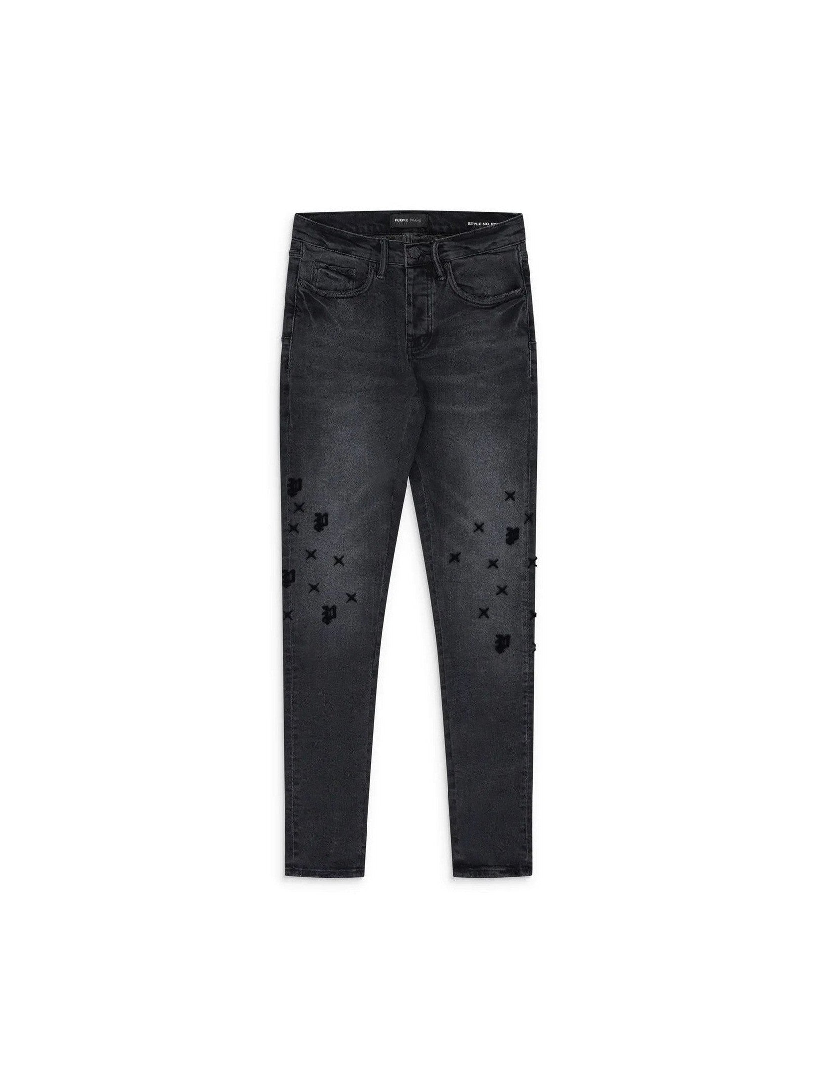 PURPLE TUFFETAGE MONOGRAM 3D DISTRESSED SKINNY JEANS