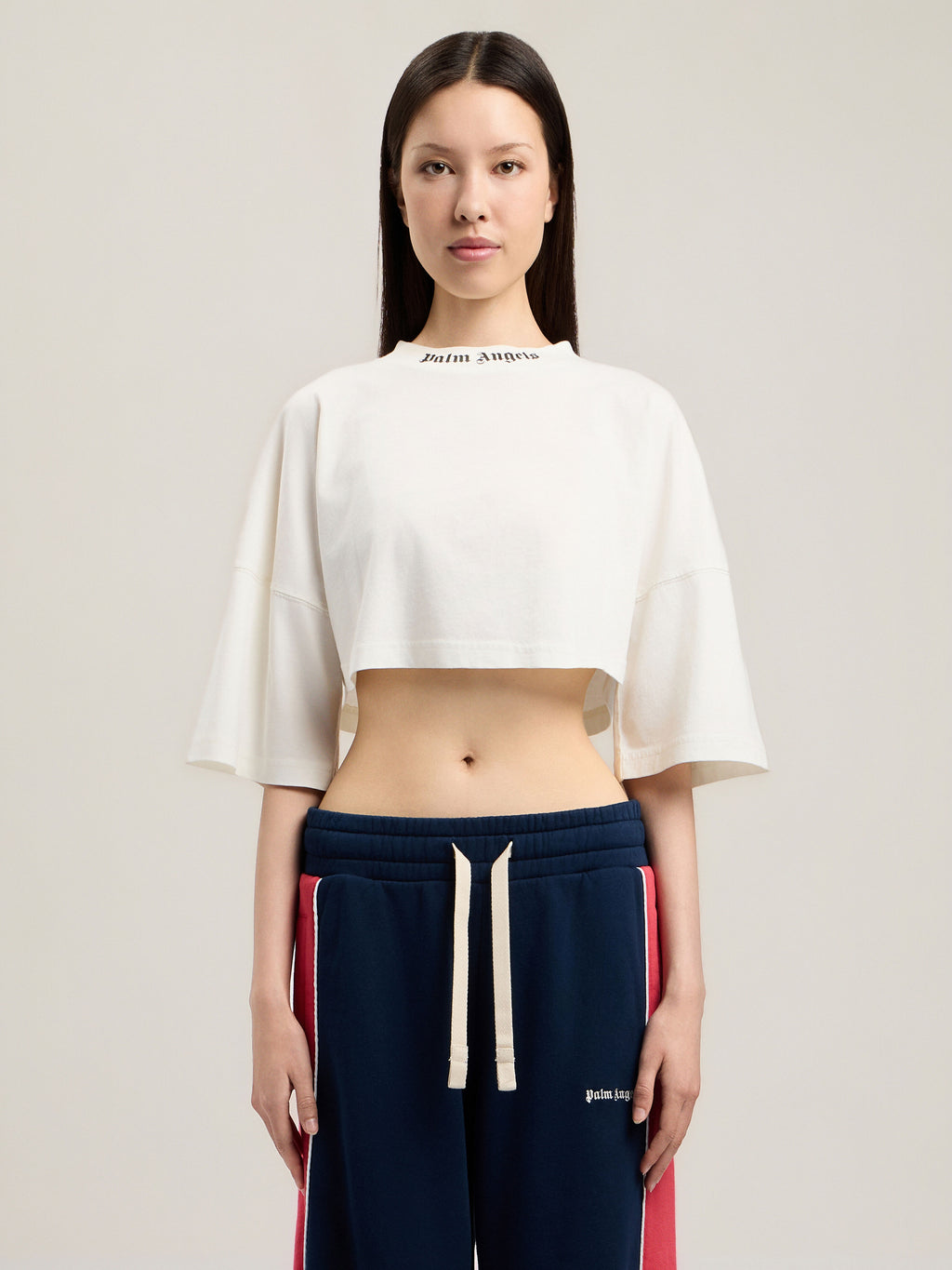 PALM ANGELS CLASSIC LOGO MINI T-SHIRT OFF WHITE BLACK — vista 3