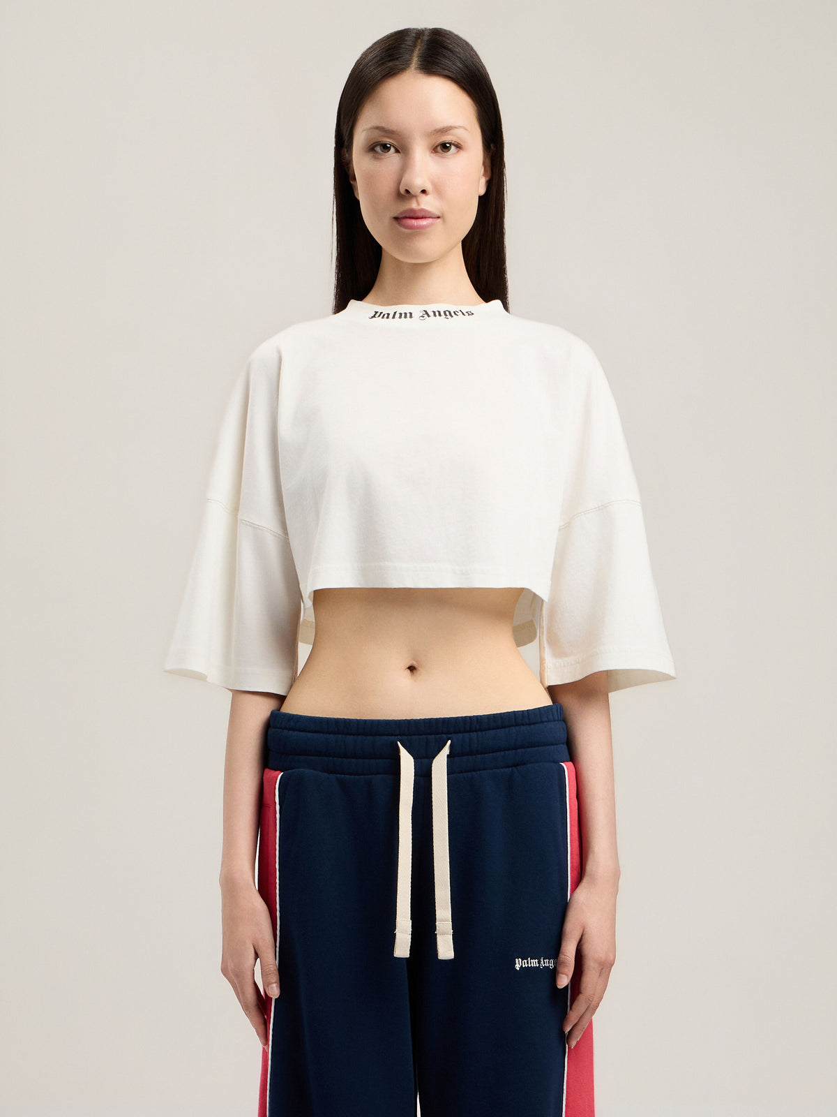 PALM ANGELS CLASSIC LOGO MINI T-SHIRT OFF WHITE BLACK — vista 3