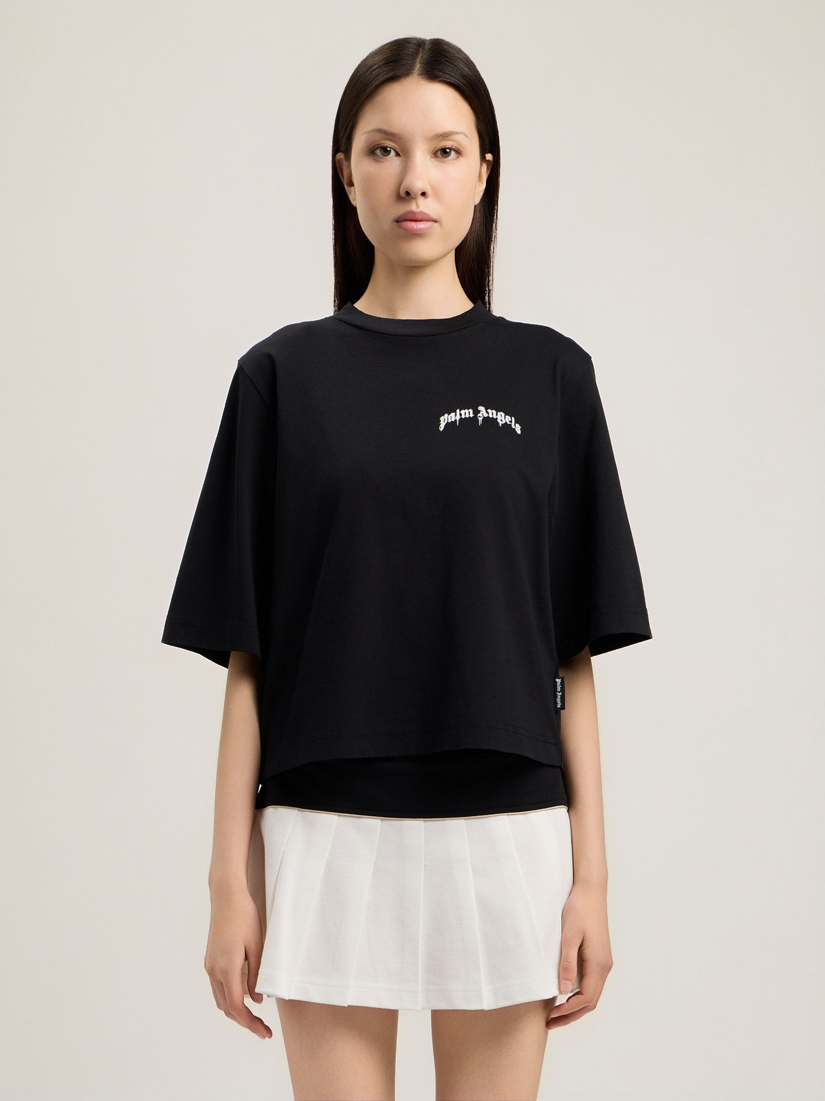 PALM ANGELS MINI CURVED LOGO BOXY T-SHIRT BLACK OFF WHITE — vista 3