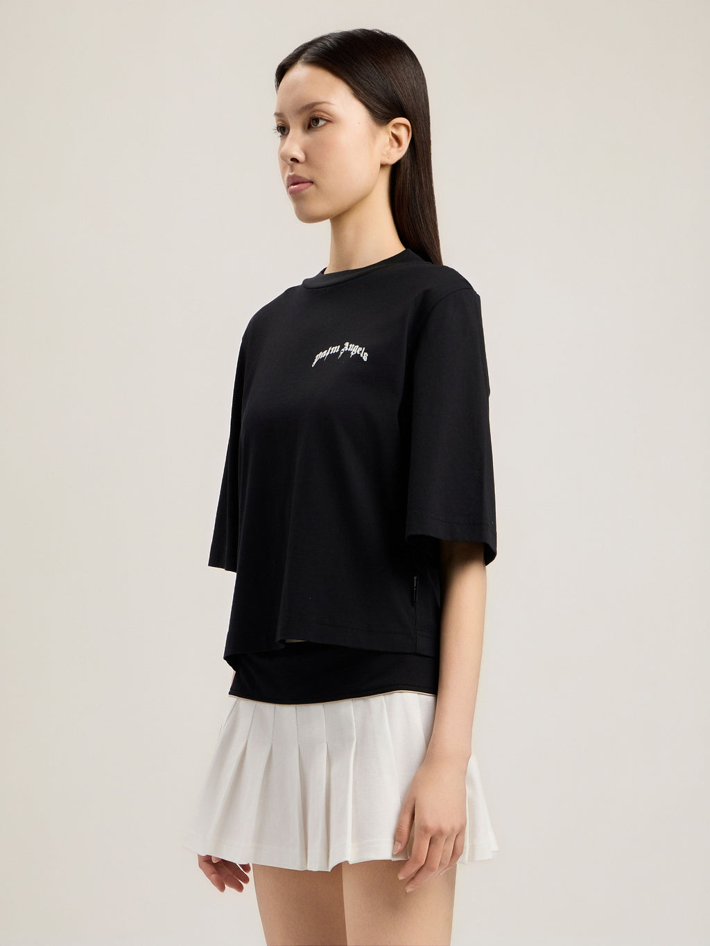 PALM ANGELS MINI CURVED LOGO BOXY T-SHIRT BLACK OFF WHITE — vista 4
