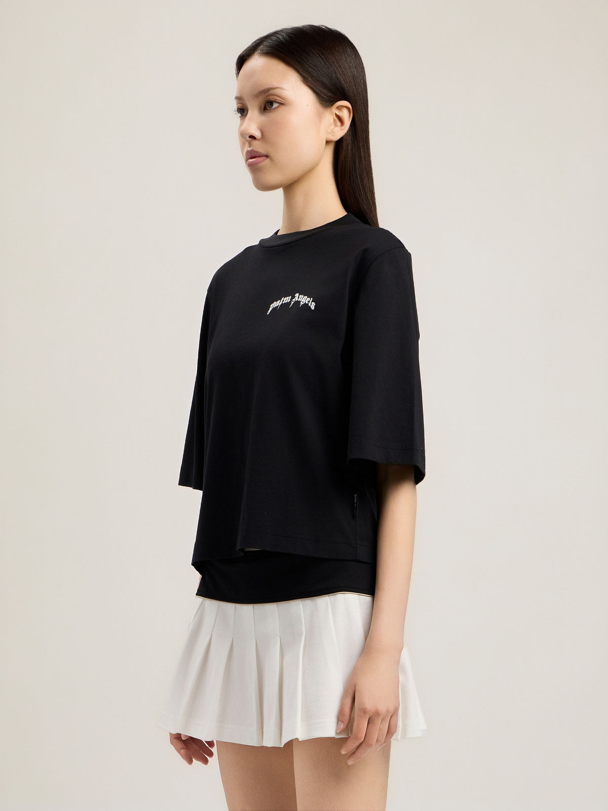 PALM ANGELS MINI CURVED LOGO BOXY T-SHIRT BLACK OFF WHITE — vista 4