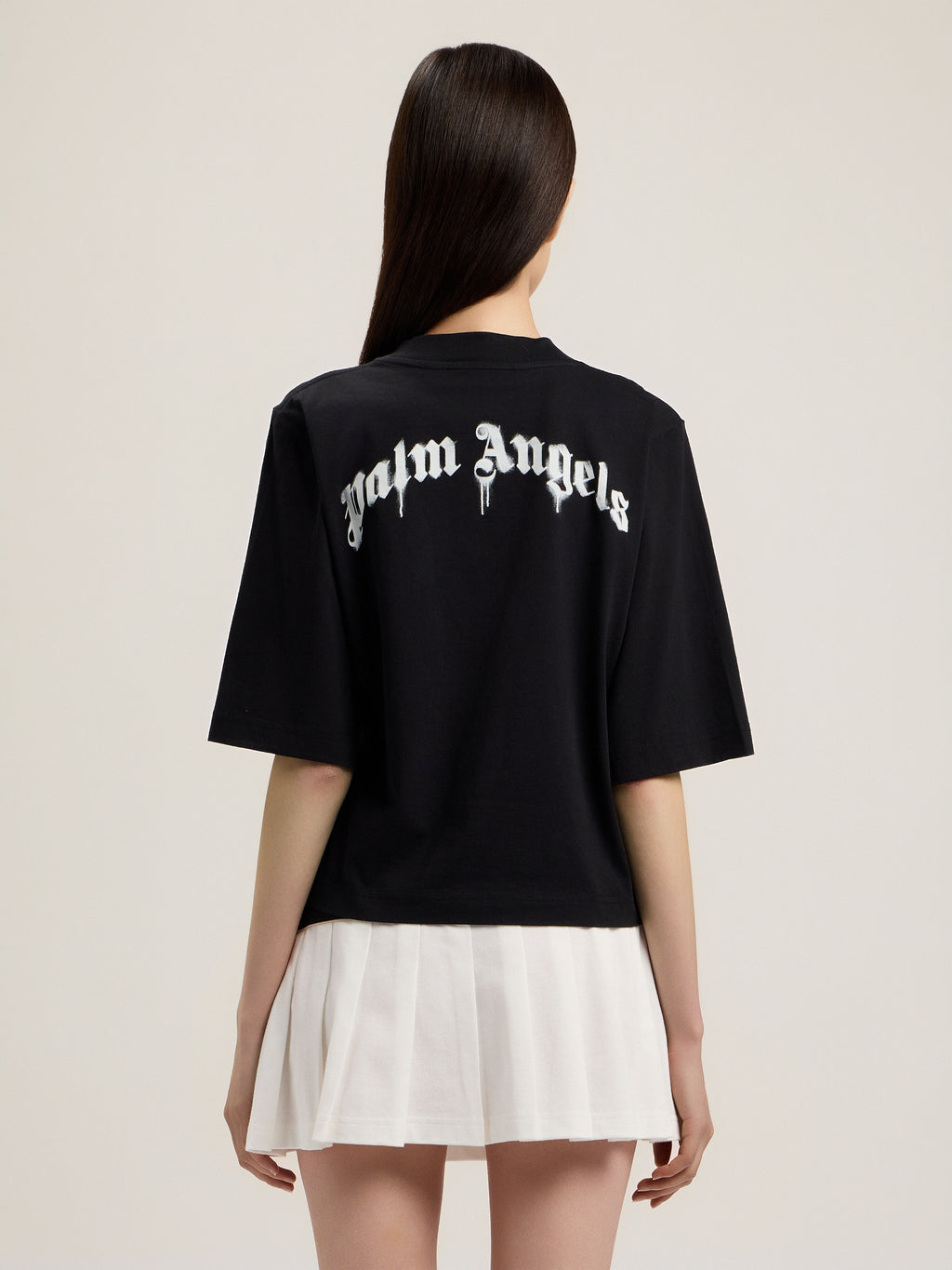 PALM ANGELS MINI CURVED LOGO BOXY T-SHIRT BLACK OFF WHITE — vista 5