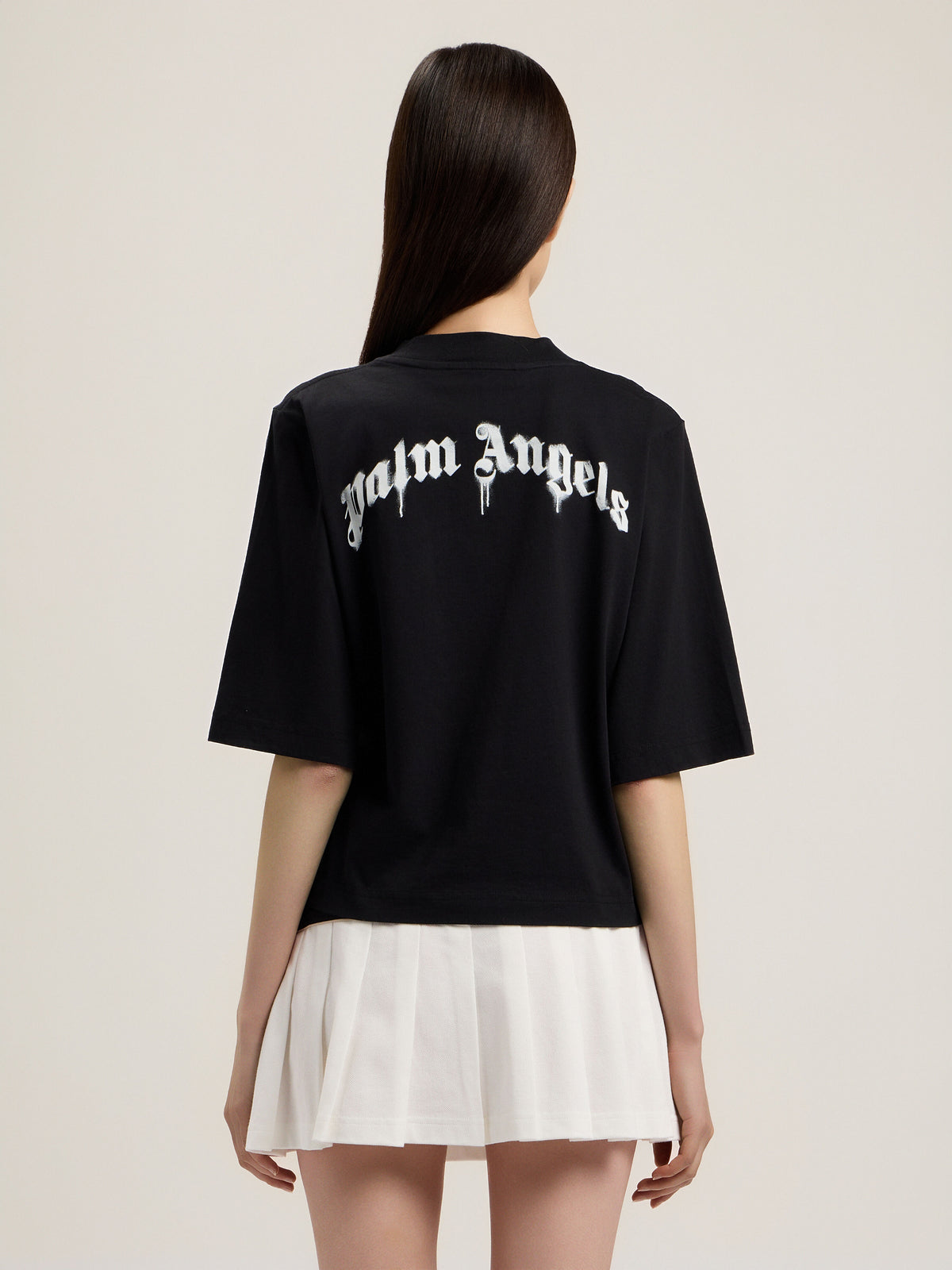PALM ANGELS MINI CURVED LOGO BOXY T-SHIRT BLACK OFF WHITE — vista 5