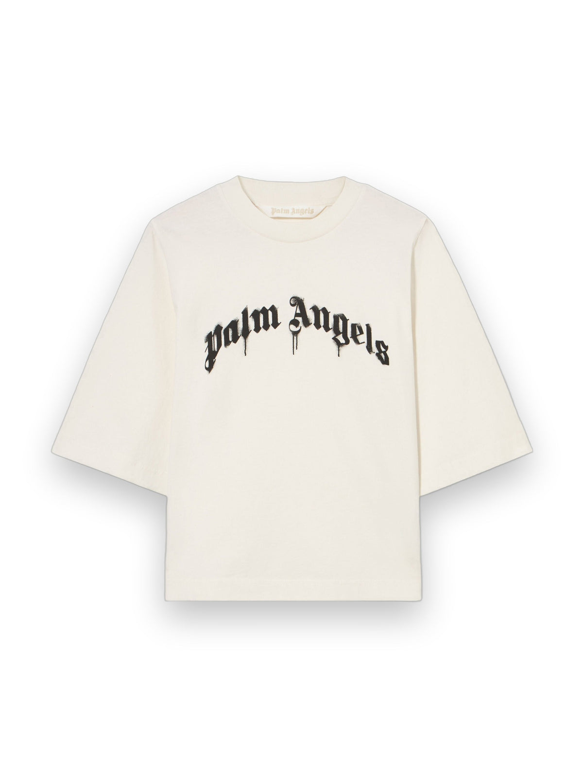 PALM ANGELS DRIPPING CURVED LOGO BOXY T-SHIRT OFF WHITE BLACK