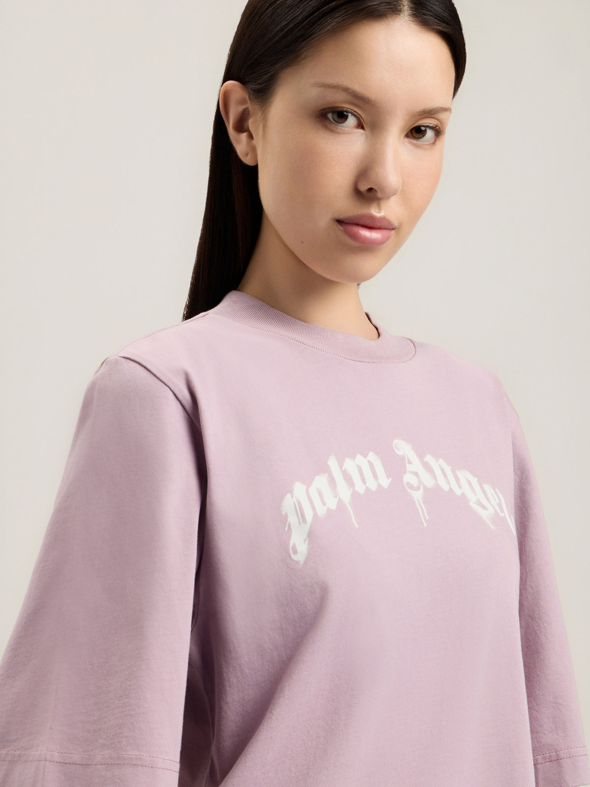 PALM ANGELS DRIPPING CURVED LOGO BOXY T-SHIRT LILAC OFF WHITE — vista 6