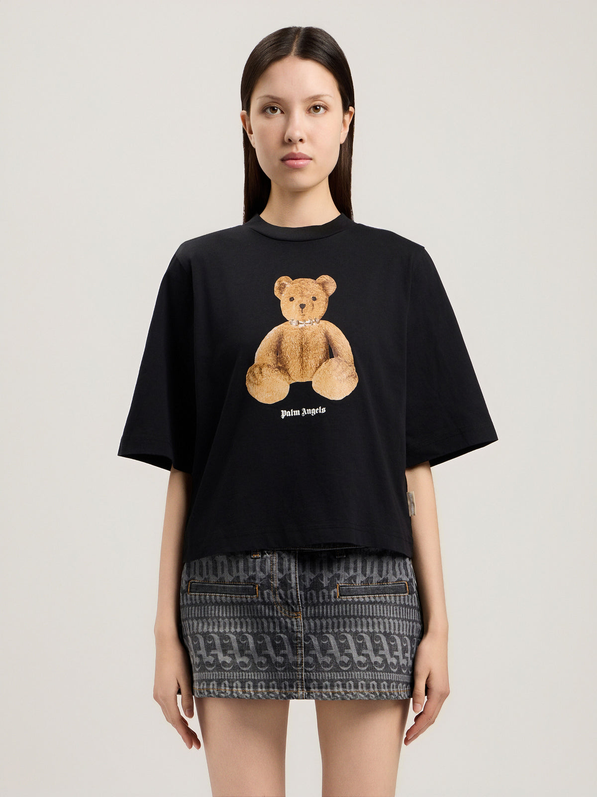 PALM ANGELS BEAR BOXY T-SHIRT BLACK BROWN — vista 3
