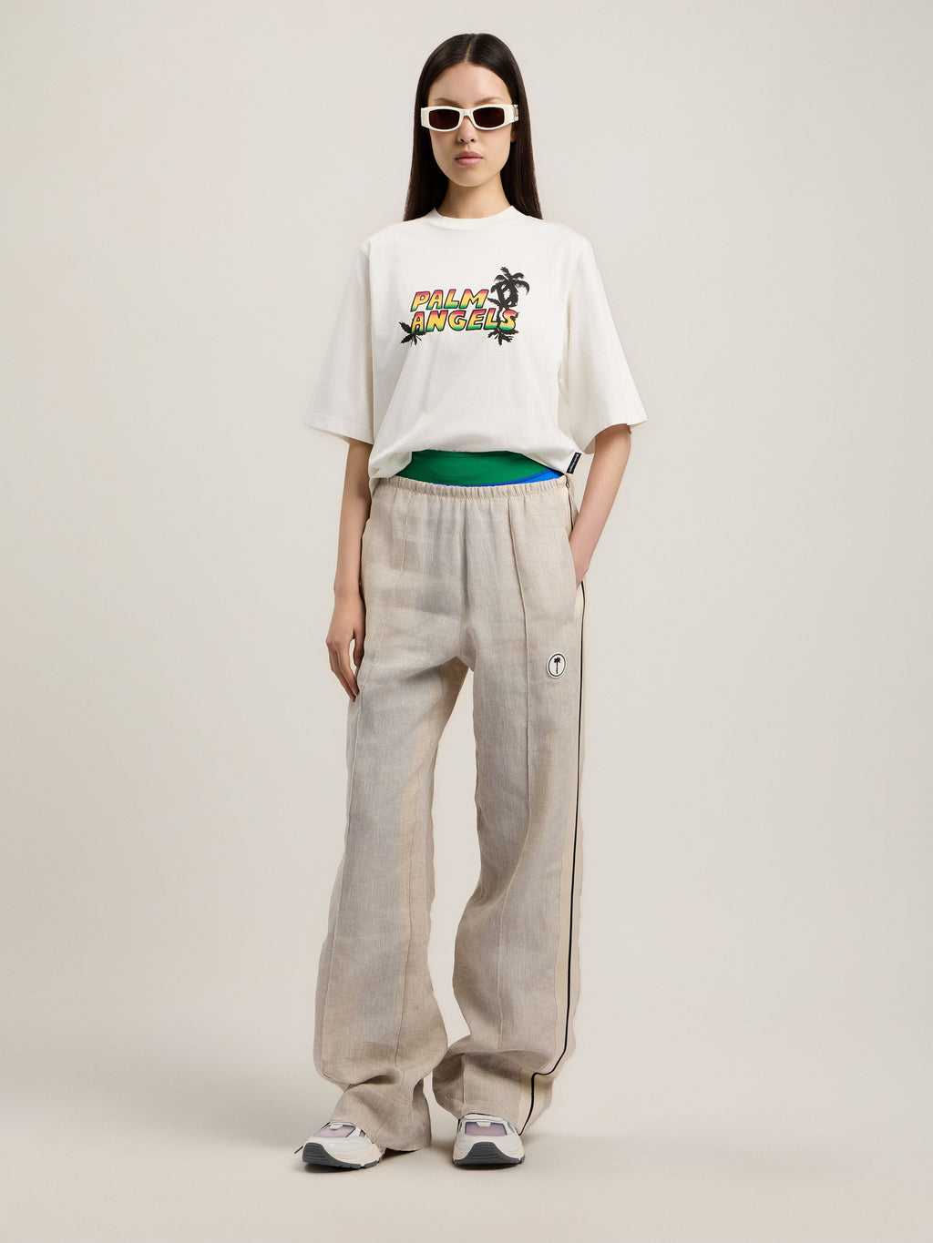 PALM ANGELS SUNSET GRAPHIC BOXY T-SHIRT OFF WHITE MULTICOLOR — vista 2