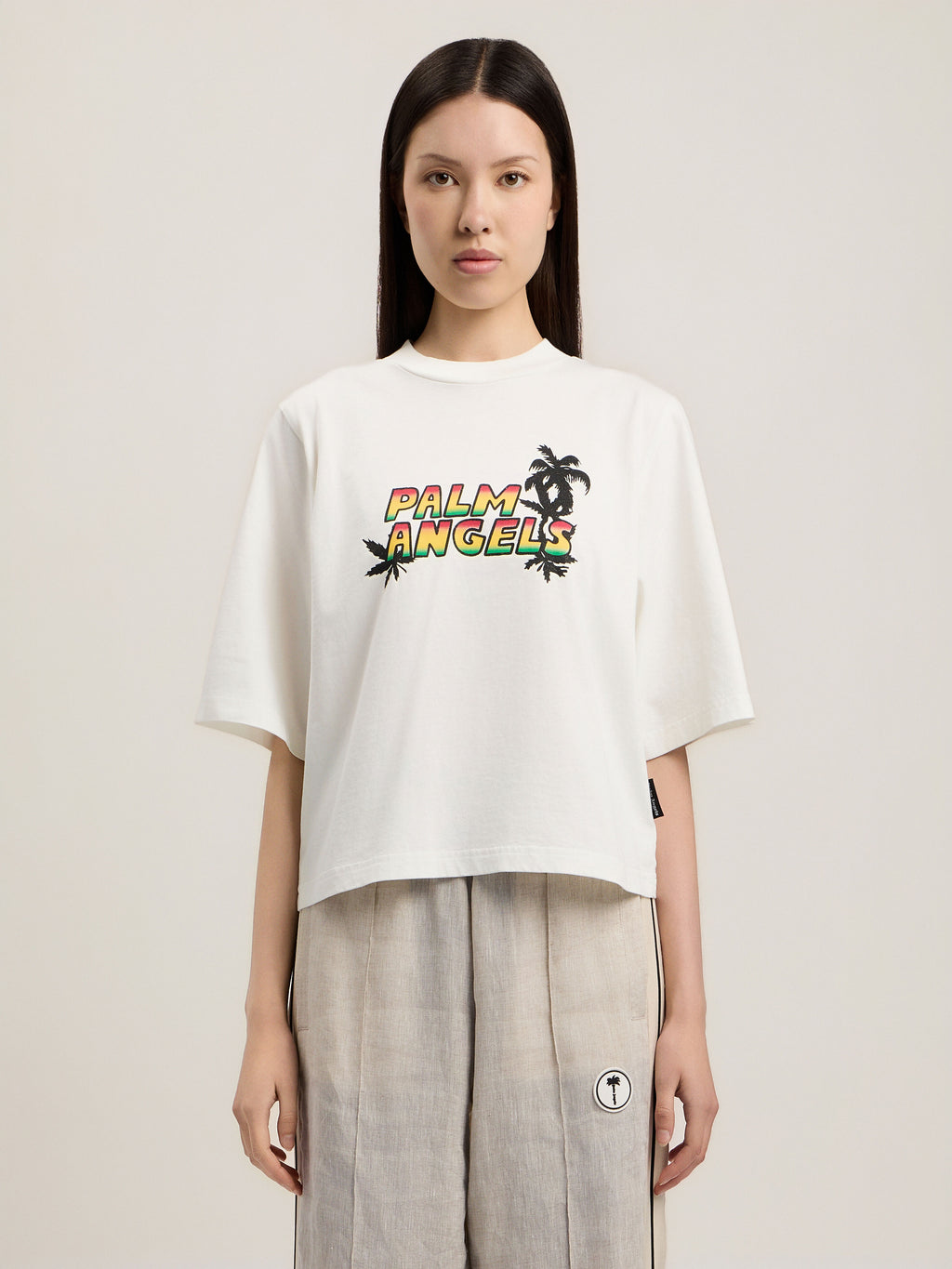 PALM ANGELS SUNSET GRAPHIC BOXY T-SHIRT OFF WHITE MULTICOLOR — vista 3