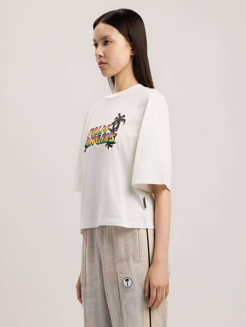 PALM ANGELS SUNSET GRAPHIC BOXY T-SHIRT OFF WHITE MULTICOLOR — vista 4