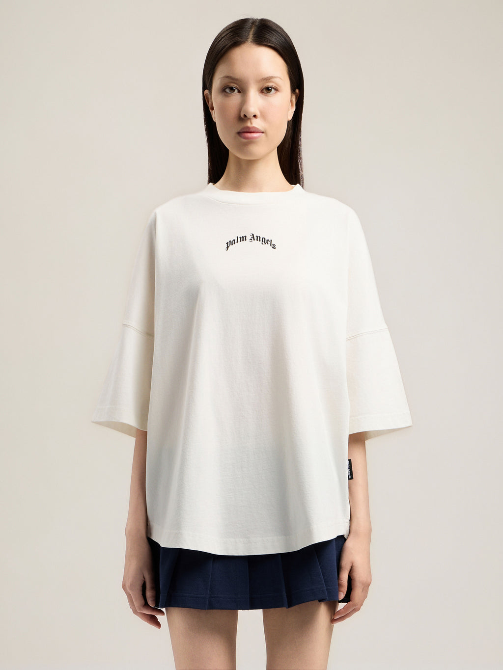 PALM ANGELS CURVED LOGO OVER T-SHIRT OFF WHITE BLACK — vista 3