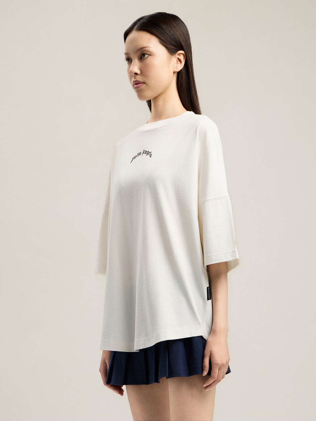 PALM ANGELS CURVED LOGO OVER T-SHIRT OFF WHITE BLACK — vista 4